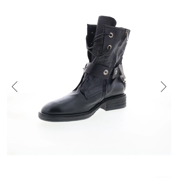 A.S.98 “Faust” Black Leather Combat Boots with Silver Accents - Picture 7 of 11